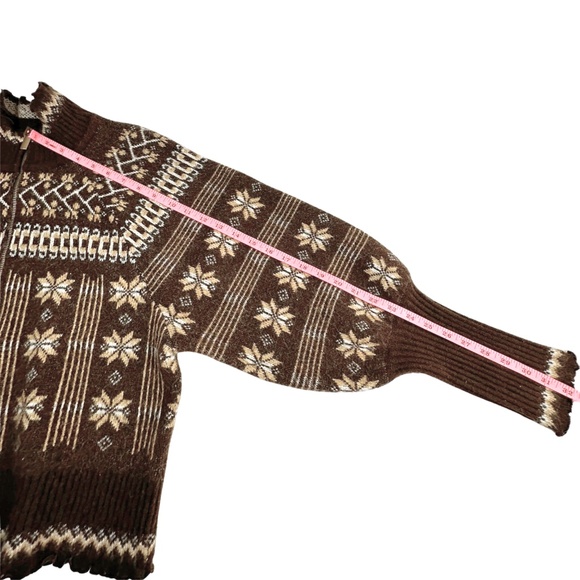 House of Harlow Nordic Zip Sweater Large Brown Fair Isle Knit - Picture 9 of 9